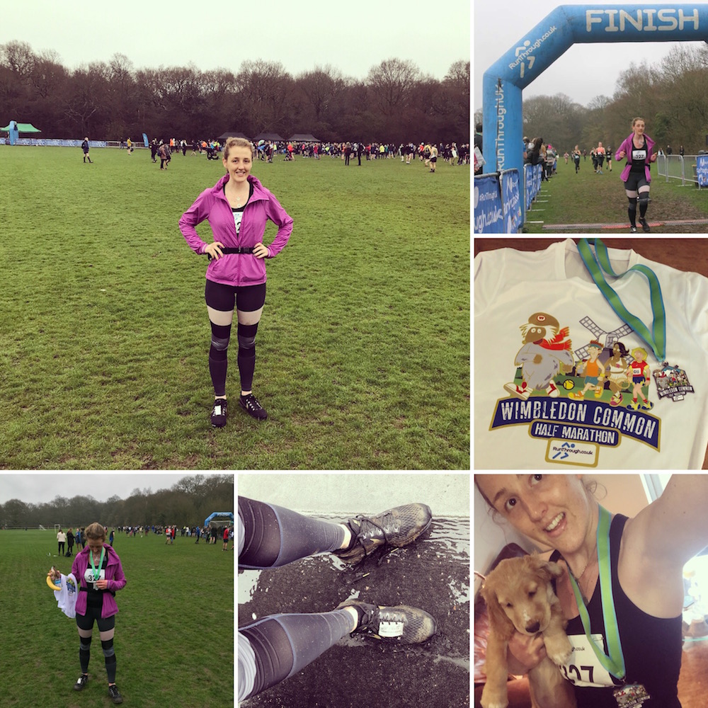 Flora at the (very muddy!) Wimbledon Common Half Marathon on 8th April