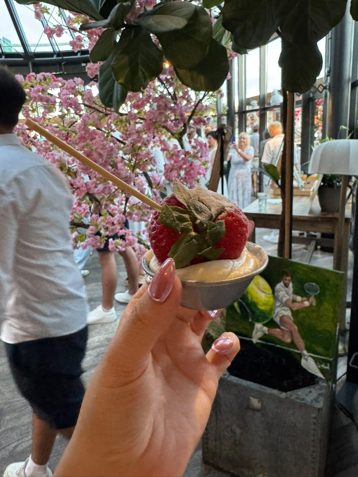 Strawberries and cream canape at bar in Wimbledon